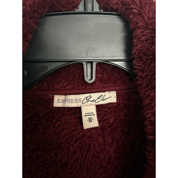 Express Quarter Zip Pullover Sweater Womens Medium Sherpa Fleece Maroon Fluffy - Picture 2 of 6